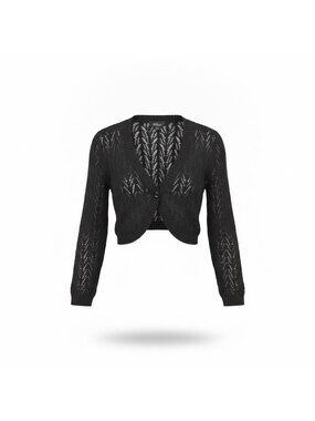 AGB Womens Black Knit Cropped Cardigan Lightweight Sweater Size L